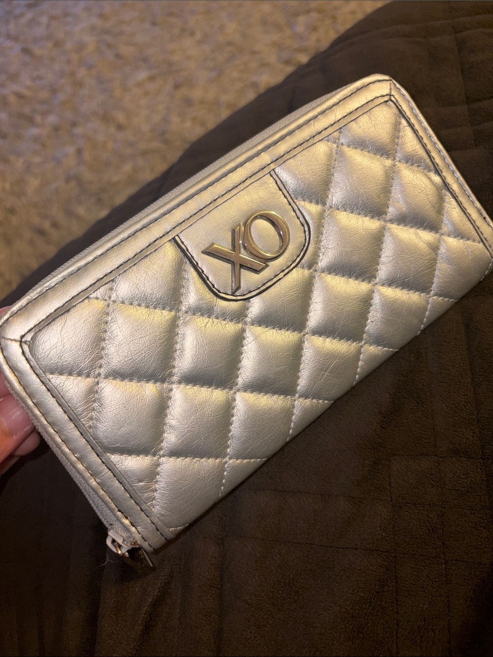 XO Quilted Metallic Silver Women's Zip Wallet